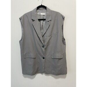 Zara Size XL Single Breasted Lapel Vest Waistcoat Jacket Grey Neutral Modern